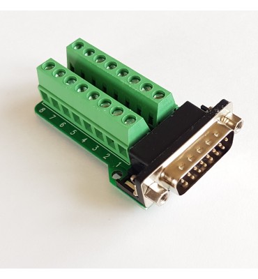 Terminal block adapter to solderless male DB15