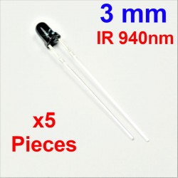 x5 Pcs 3mm LED 940nm IR, ricevitore, diodo rotondo Condizionamento: x5 pezzi