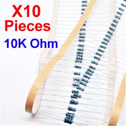 x10 Pcs 10K Ohm, Résistance traversante, ± 1% 10K 1/4 W 0.25 MF25